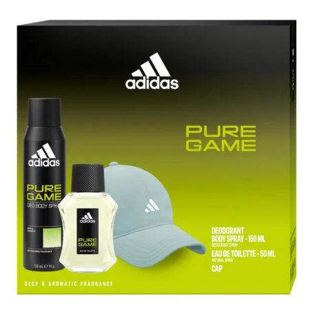 Adidas lahjasetti Pure Game tuoksu 50ml+deodorantti. 150ml+ pipo