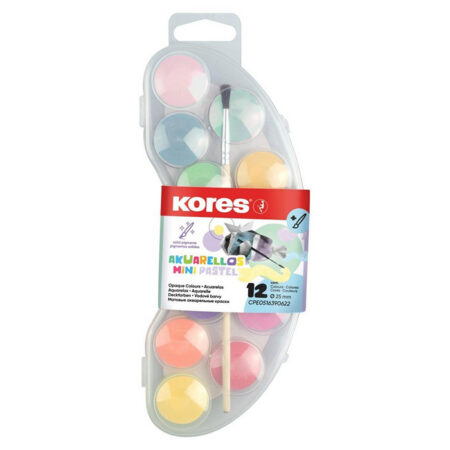 Vesivärit 12 väriä KORES Pastel Mini, 25mm, sivellin, ripustuspakkaus