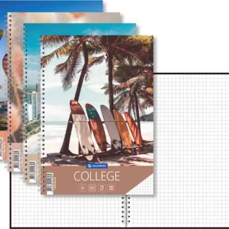 College A4, 60 lehte, 5x5 ruut, kõik kaanevärvid