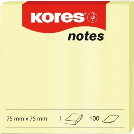 Märkmepaber KORES 75x75mm kollane, 100 lehte