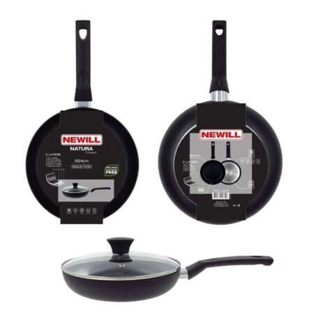 Newill Praepann Black Ceramic Ø24cm klaasist kaanega, matt keraamiline ja induktsioon