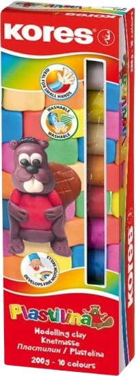 Plastiliin 10 värvi KORES, 200 g kartongkarbis