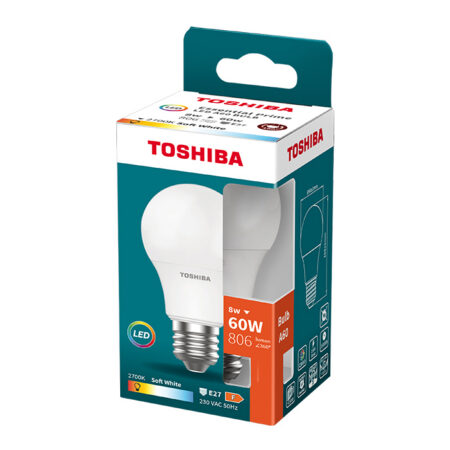 Toshiba LED 8W(60W) E27 lämmin valkoinen A60 himmeä 806lm